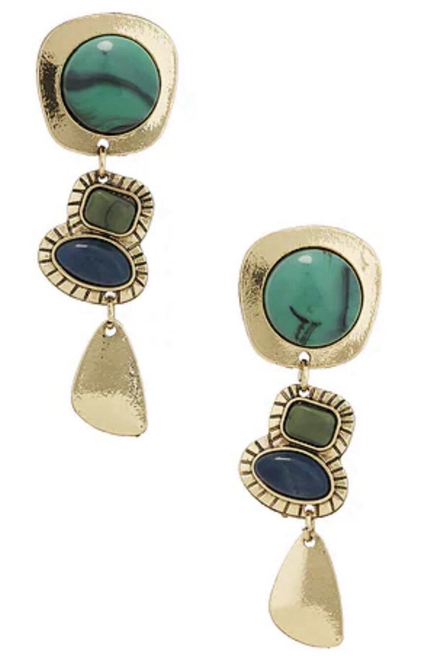 ZARA PETIT MOMENTS TACOMA EARRINGS GOLD TURQUOISE BLUE GREEN STATEMENT DROP